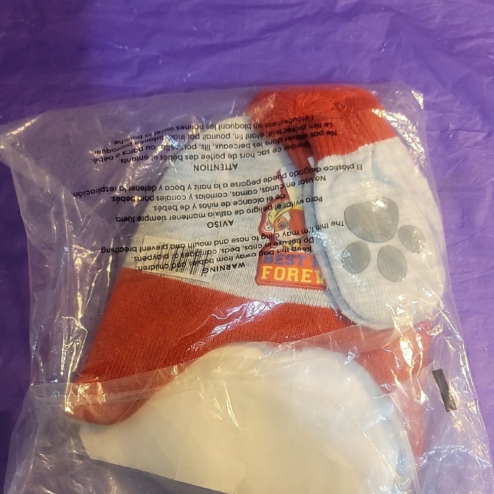 Red and White Dog 3 Piece Set With Hat, Scarf, and Mitten Paw Patrol.